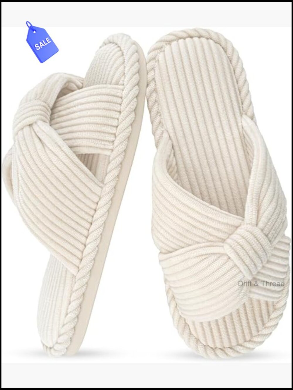 Corduroy Cross Bow Memory Foam Open Toe Slippers Slides Comfy Indoor